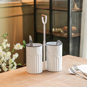Elegante soporte para utensilios de metal blanco con relieve de uva 2 compartimentos Precio a granel Reposapiés para cucharas y clips para macetas - Product Image 2