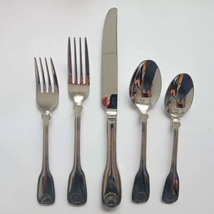 Ensemble de couverts en acier inoxydable avec manche martelé unique, cuillère et fourchette argentées, pour les fêtes - Product Image 1