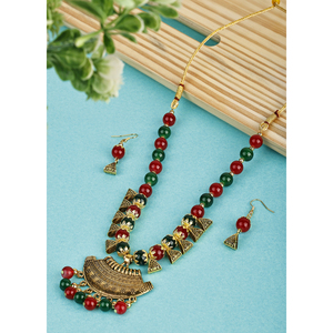 Bijoux de fête demi-lune oxydé vert bordeaux, matériau principal alliage, pierre principale agate - Product Image 1