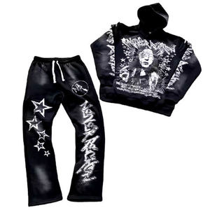 Sweat-shirt à capuche et jogging respirant 100% coton avec logo imprimé personnalisé Ensemble de survêtements streetwear 2 pièces pour hommes - Product Image 5