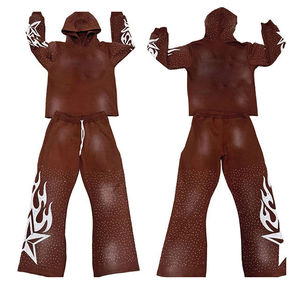 Survêtement personnalisé pour hommes femmes sérigraphie décolorée avec strass survêtement respirant survêtement à capuche - Product Image 6