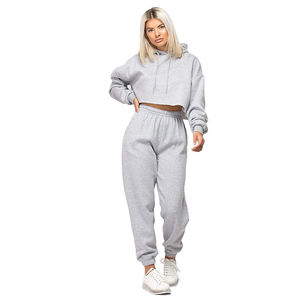 Chándales cortos de gran tamaño para mujer, prendas de vestir deportivas de algodón gris 100% transpirables cómodos, chándales de invierno con logotipo personalizable - Product Image 3