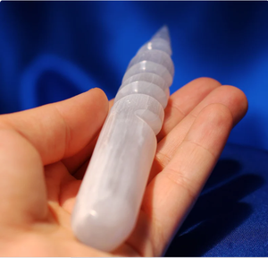 Baguette de sélénite naturelle artisanale en forme de spirale, pointe simple, pour la guérison par le Reiki, spirale de sélénite orgone, environ 4 pouces - Product Image 3