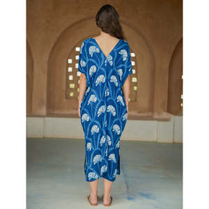 Arohi Indigo Digital Print Modal Empire Waist <b>Kaftan</b> <b>Dress</b> - Product Image 5