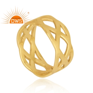 Anillo de banda cruzada chapado en oro de 18 quilates de plata de ley superventas, joyería fina Demi para mujer, regalo para ella - Product Image 3