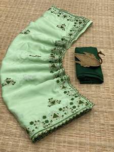 ส่าหรีผ้าชินอนนุ่มและเงางามพร้อมด้ายสวยงามและงานปักแบบ Zari - Product Image 5