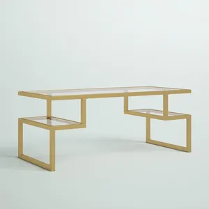 Meuble de salon en MDF de qualité supérieure, table basse à revêtement doré, bon marché, design moderne, cadre en métal, table basse - Product Image 4