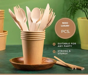 Premium 100% couverts jetables biodégradables Style de luxe canne à sucre en bois bagasse fourchette cuillère couteau pour les fêtes qualité supérieure - Product Image 3