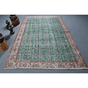 Tapis turc vintage 5.9x8.8ft laine tissage plat support en Latex vert Beige Patchwork motif pour décorations de couloir de salon - Product Image 1