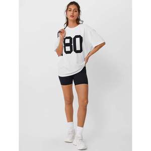Camiseta Oversize Personalizada para Mujer con Estampado Número 80, de Algodón Holgado, Estilo Casual Urbano de Verano, Blanca Vintage, Tallas Grandes - Product Image 3