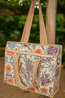 Bolso Tote de Lona Color Durazno Hecho a Mano para Mujer, Ecológico, Ligero, Acolchado, con Estampado de Aves, Personalizable, con Cremallera, a la Moda, para Verano