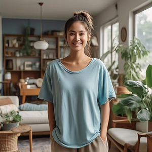 Camiseta de hombro caído para mujer, camiseta de verano de manga corta con cuello redondo, camiseta de gran tamaño de poliéster y algodón 100% para mujer - Product Image 4