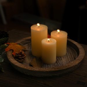 Juego de 2 portavelas de bandeja de madera rústica, soportes grandes redondos de madera, decorativos de café de granja Natural, Mesa - Product Image 5