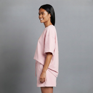 Article très vendu : Ensemble 2 pièces pour femme 100% coton, logo imprimé personnalisé, haute qualité, couleur unie, coupe ample, ensemble deux pièces pour femme - Product Image 6