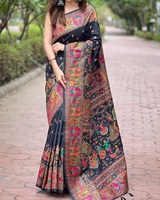 Sari en soie pashmina Rajwadi pur et doux, tissé avec du fil de Cachemire, pallu tissé, pour mariage, fête classique, tenue de mariée pour femmes