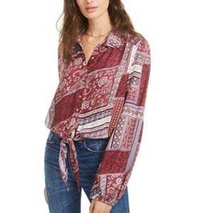 Top Formale da Ragazzo American Rag, Taglia XL, in Chiffon di Poliestere Stampato con Laccetti Frontali, Traspirante, Rosso, Taglia XS - Product Image 1