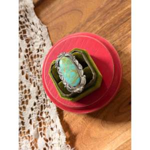 Emerson Degarito Kingman Turquoise & Platinum <b>Ring</b> with Emerald Cut Handmade <b>Boho</b> Style Size 6.25 for Everyday Wear - Product Image 3