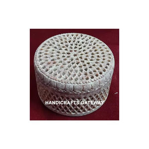 Gorgeous Box for <b>Ring</b> and Jewelry Boxes Hot Sale Round Shape Natural Soapstone Carving Box <b>Customize</b> Designed Beautiful Carving - Product Image 1