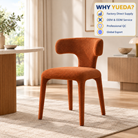 Chaise de salle à manger rembourrée orange avec dossier en T incurvé, pieds entièrement recouverts de tissu, pour salle à manger, restaurant, vente en gros, OEM, ODM