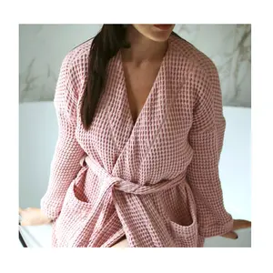 Chất Lượng Cao Cấp 100% Cotton Năm Sao Khách Sạn Waffle Vải Áo Choàng Tắm Unisex Phụ Nữ & Nam Giới Của Waffle Áo Choàng Tắm