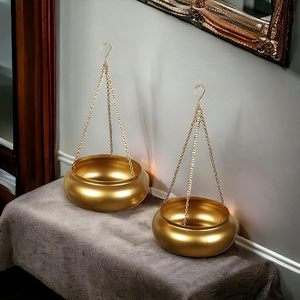 Maceta y maceta colgantes doradas antiguas para el hogar, jardín, decoración interior y exterior, maceta de Metal de forma redonda de lujo - Product Image 2