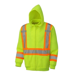 Sudadera con capucha de lana con cremallera completa de alta visibilidad para hombre, sudadera de seguridad a prueba de agua con cinta reflectante, logotipo personalizable - Product Image 1