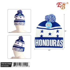 Bonnet en tricot Eb Honduras bleu et blanc avec pompon, unisexe, pour adulte, décontracté, hiver, 56-58 cm - Product Image 3