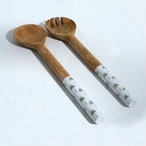 Look attrayant serveurs à salade en bois Unique coeur forme Look cuillère et fourchette ensemble pour salade épicée Fruits mélange outils de service - Product Image 2