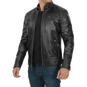 Wholesale <b>Black</b> Long Sleeve Motorcycle <b>Men's</b> Winter Stand Collar Breathable Quick Dry PU Leather <b>Jacket</b> with Zipper Pocket - Product Image 4