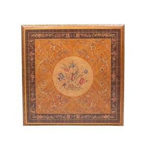 Luxury <b>Square</b> Coffee <b>Table</b> with Intricate Floral Wood Inlays and Brass Detailing for Elegant Living Room Decor - Product Image 6