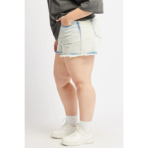 <b>High</b> <b>Waist</b> Breathable <b>Shorts</b> for Women Plus Size Distressed <b>Ripped</b> Hem Tack Button Slight Stretch Regular Fit <b>Short</b> <b>Denim</b> - Product Image 3