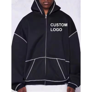 Sweat à capuche en coton lourd pour hommes Style vierge zippé surdimensionné avec conception de couture à l'aiguille - Product Image 1