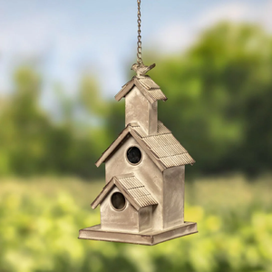 Nichoir double en métal finition cuivre rustique | Support de jardin extérieur décoratif oiseau maison disponible prix de gros - Product Image 3