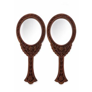 KHATI HOUSE Blossom Reflection Mirror Premium Handcrafted Round Wooden <b>Vanity</b> Mirror with Vintage Floral Carving and Smooth - Product Image 6