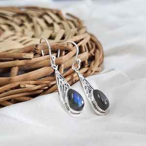Boucles d'oreilles pendantes en labradorite faites à la main en argent sterling 925 Style vintage bijoux de fête quotidiens pour femmes - Product Image 2