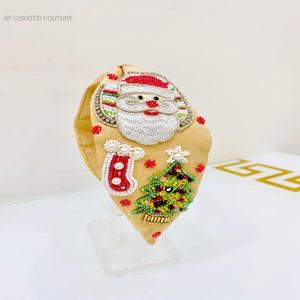 ผ้าโพกหัวปักเลื่อมลูกปัดแก้วสีแดงและขาวอุปกรณ์เสริมแฟชั่นสไตล์ที่สวยงาม - Product Image 3