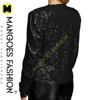 Blazer court d'hiver pour femme en toile à sequins scintillants, à col ouvert, manches longues bouffantes, en coton matelassé respirant avec doublure en soie