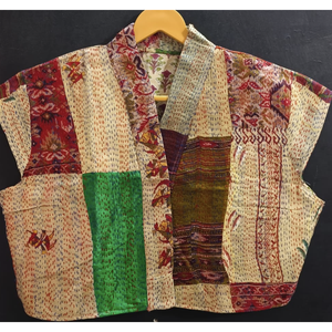 <b>Capped</b> <b>Sleeve</b> <b>Top</b> with Silk Patchwork Versatile Outer Wear - Product Image 4