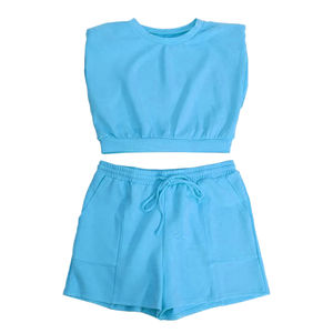 Ensemble short et crop top pour femme, nouvelle arrivée, vente chaude, respirant, 100% coton et molleton, ensemble short et crop top pour femme - Product Image 5