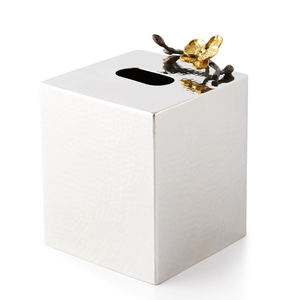 Acero inoxidable cuadrado latón hoja dorada decorativa Mesa Hotel y uso doméstico caja de pañuelos de lujo - Product Image 1
