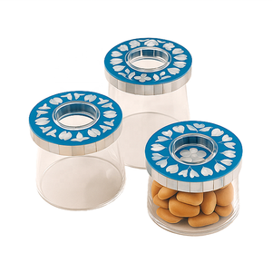 Ensemble de 3 pots de rangement carrés en acrylique Ramadan 2026 avec couvercles en bois et incrustations de nacre, faits à la main, hermétiques pour aliments secs - Product Image 5