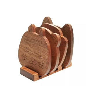 Modern Design Wood Holder <b>Cat</b> Design Wooden Tea Coasters for Home Office Table Use Good Quality Product - Product Image 5
