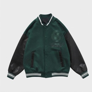 Veste de baseball personnalisée verte avec manches en cuir noir pour hommes et femmes, veste bomber Letterman, broderie personnalisée - Product Image 4