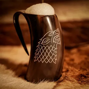 High Quality Viking Wine Horn Coffee <b>Mug</b> <b>Set</b> Unique Design Reusable and Disposable Buffalo Horn Carved Drinking Horn <b>Mug</b> - Product Image 1