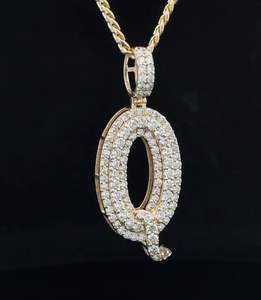 14k gold & diamond Q <b>Initial</b> Pendant Moissanite Diamond Hip Hop Jewelry Iced Out Charm <b>Necklace</b> Birthday Gift - Product Image 1