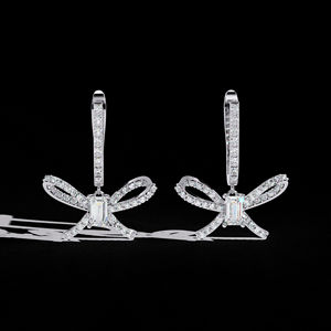 Bow Design Dangling <b>Earrings</b> DEF Color VS Clarity 14K White Gold Lab Diamond Bow <b>Earrings</b> <b>Stud</b> <b>Earrings</b> - Product Image 6