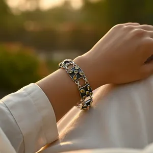 Bracelet et jonc en argent 925 pour femme, bijoux fantaisie, cristal citrine - Product Image 1