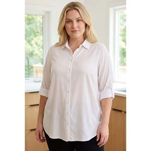 Plus Size Viscose Ecru <b>Shirt</b> with <b>Epaulet</b> Detail <b>on</b> Sides - Product Image 1