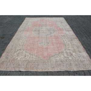 7.3x11.5 ft Rug, Vintage Rug, Turkish <b>Red</b> <b>Wool</b> Polka dot Rug - Product Image 1