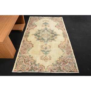 พรมขนสัตว์ตุรกีวินเทจ4 x 7.3ft เบจสีน้ำตาลพื้นที่ขนาดใหญ่รูปสี่เหลี่ยมผืนผ้าการเย็บปะติดปะต่อกันออกแบบสำหรับห้องนอนยางรอง-สไตล์คลาสสิก - Product Image 1